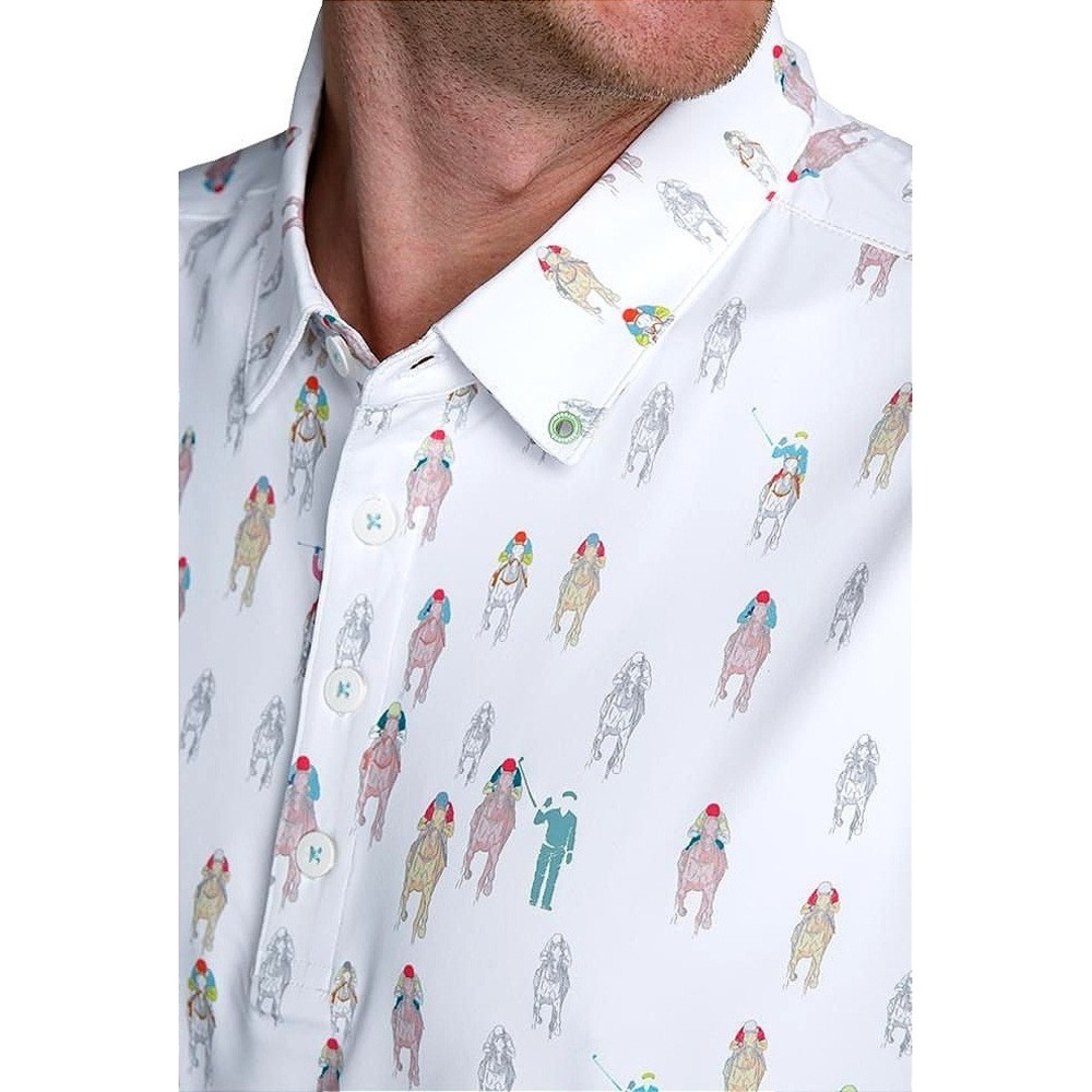 William Murray Golf They're Off Mens Horse Racing S/S Polo Shirt Multicolored L